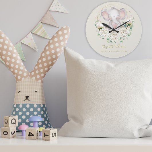 かわいい水彩フローラ象誕生統計Lar ラージ壁時計