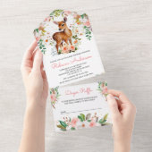 かわいい水彩フローラ鹿ベビーシャワー オールインワン招待状 (貼ってはがせる)