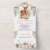 かわいい水彩フローラ鹿ベビーシャワー オールインワン招待状 (内側)