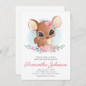かわいい水彩フローラ鹿ベビーシャワー 招待状 (正面/裏面)