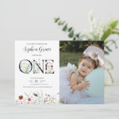 かわいい水彩フローラ&写真1歳の誕生日 招待状 (スタンド正面)