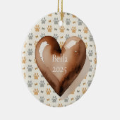 かわいい水彩ブラウン ハート パウプリント ペット セラミックオーナメント (右)