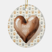 かわいい水彩ブラウン ハート パウプリント ペット セラミックオーナメント (左)