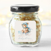 かわいい水彩ブルーのテディベア男の子ベビーシャワー スクエアシール