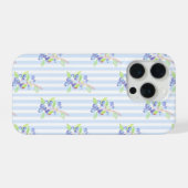 かわいい水彩ブルーベリーのボタニカルストライプ柄 iPhoneケース (裏面横)