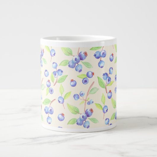 かわいい水彩ブルーベリーの植物柄 ジャンボコーヒーマグカップ (正面)