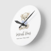 かわいい水彩ベイビーベア 青いリボン ラウンド壁時計 (傾斜)