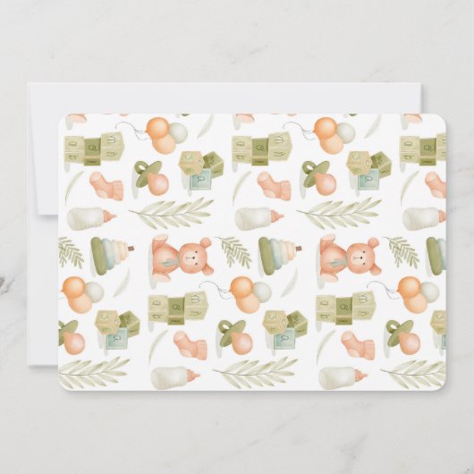 かわいい水彩ベビーおもちゃベビーシャワー 招待状 (裏面)