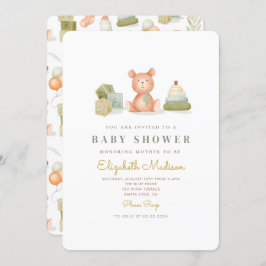 かわいい水彩ベビーおもちゃベビーシャワー 招待状