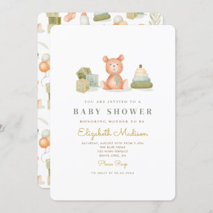 かわいい水彩ベビーおもちゃベビーシャワー 招待状