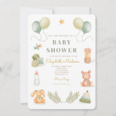 かわいい水彩ベビーおもちゃベビーシャワー 招待状 (正面)