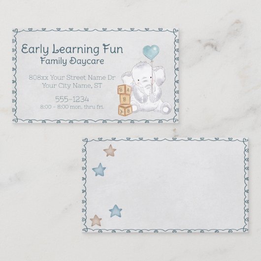 かわいい水彩ベビーエレファントデイケア 名刺 (正面/裏面)