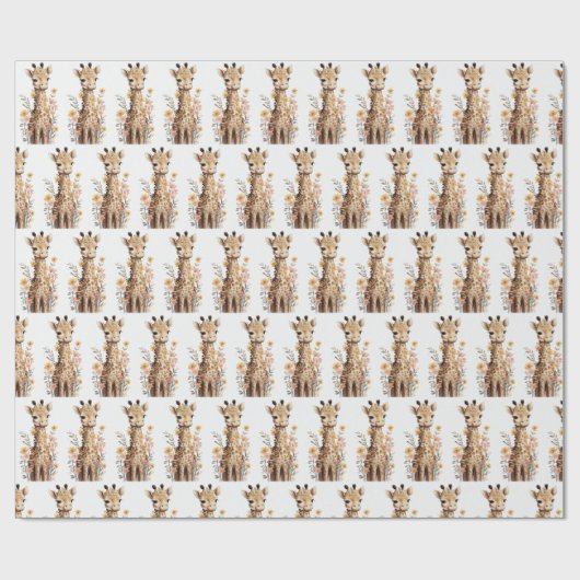 かわいい水彩ベビーキリン模様 ラッピングペーパー (フラット)