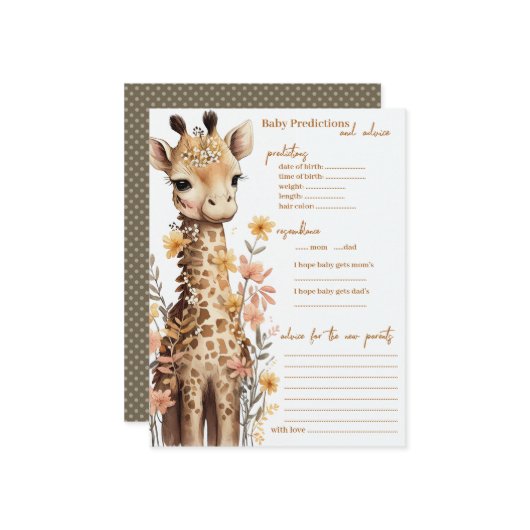 かわいい水彩ベビーキリン赤ちゃんシャワー アドバイスカード (正面/裏面インサイチュ)