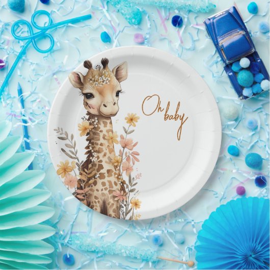 かわいい水彩ベビーキリン赤ちゃんシャワー ペーパープレート (パーティー)