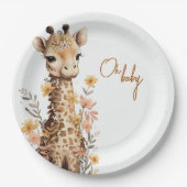 かわいい水彩ベビーキリン赤ちゃんシャワー ペーパープレート (正面)