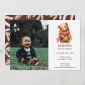 かわいい水彩ベビークマの第1誕生日 招待状 (正面/裏面)