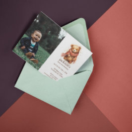 かわいい水彩ベビークマの第1誕生日 招待状