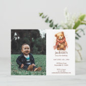 かわいい水彩ベビークマの第1誕生日 招待状 (スタンド正面)