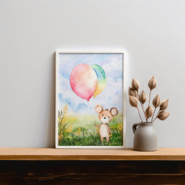 かわいい水彩ベビークマ性別ニュートラル子供部屋 ポスター