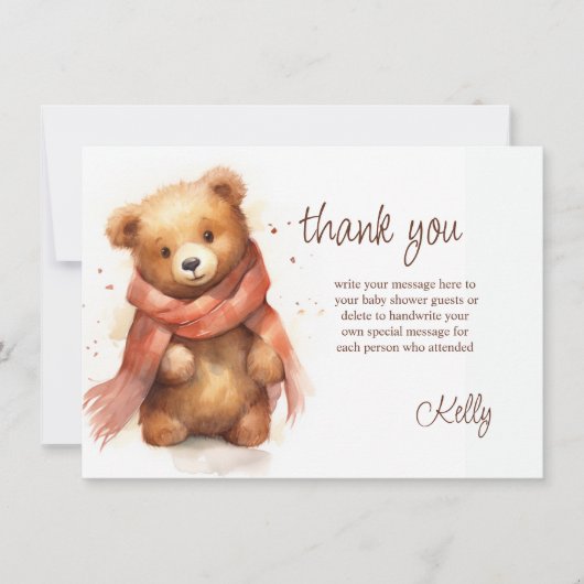 かわいい水彩ベビークマ赤ちゃんシャワー サンキューカード (正面)