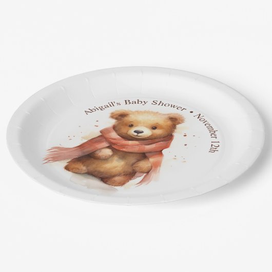 かわいい水彩ベビークマ赤ちゃんシャワー ペーパープレート (アングル)