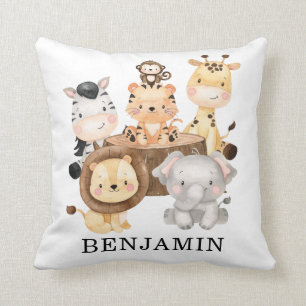 かわいい水彩ベビーサファリ動物子供部屋 クッション