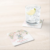 かわいい水彩ベビーゾウ赤面と金ゴールド スクエアペーパーコースター (インサイチュ)