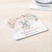 かわいい水彩ベビーゾウ赤面と金ゴールド スクエアペーパーコースター (アングル)