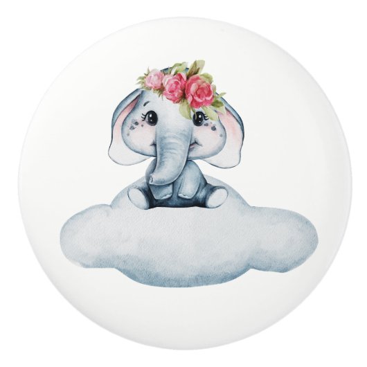 かわいい水彩ベビーゾウ セラミックノブ (正面)
