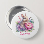 かわいい水彩ベビーバニー幼稚園ボタン 缶バッジ (正面&裏面)