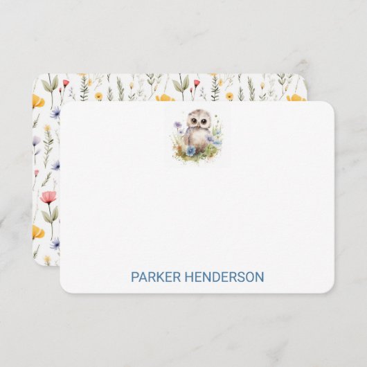 かわいい水彩ベビーフクロウ子供の文房具 サンキューカード (正面/裏面)