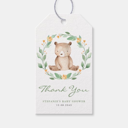かわいい水彩ベビーベアグリーンリース誕生日 ギフトタグ (正面)