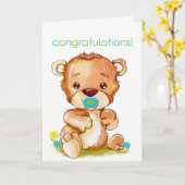 かわいい水彩ベビーベアーボーイおめでとう カード (黄色い花)