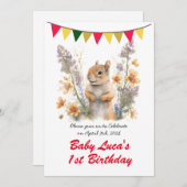 かわいい水彩ベビーリス – バースデーパーティー 招待状 (正面/裏面)