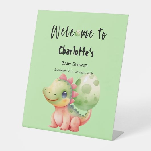 かわいい水彩ベビー恐竜ベビーシャワーへようこそ 台座サイン (正面)