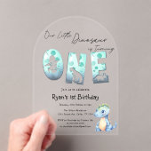 かわいい水彩ベビー恐竜1歳の誕生日 アクリル招待状 (インサイチュ (ポータブル))