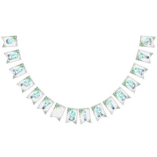 かわいい水彩ベビー恐竜1歳の誕生日 バンティングフラッグ (全)