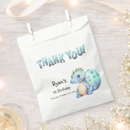 かわいい水彩ベビー恐竜1歳の誕生日 フェイバーバッグ (クリップ留めされた状態)