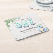 かわいい水彩ベビー恐竜1歳の誕生日 ペーパーコースター (アングル)