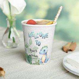かわいい水彩ベビー恐竜1歳の誕生日 紙コップ