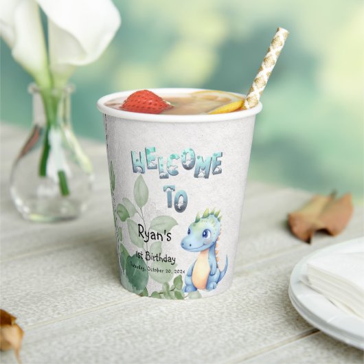 かわいい水彩ベビー恐竜1歳の誕生日 紙コップ (インサイチュ)