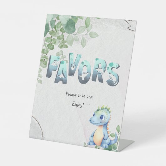 かわいい水彩ベビー恐竜1st誕生日の好意 台座サイン (正面)