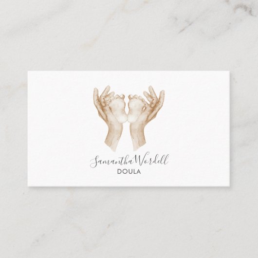 かわいい水彩ベビー足誕生Doulaまたは助産師 名刺 (正面)