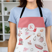 かわいい水彩ベーキング模様ピンクモノグラム エプロン