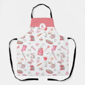かわいい水彩ベーキング模様ピンクモノグラム エプロン (正面)