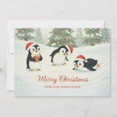かわいい水彩ペンギンのクリスマス森 シーズンカード (正面)