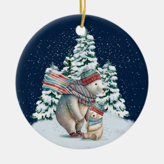 かわいい水彩ホッキョクグマ セラミックオーナメント (正面)