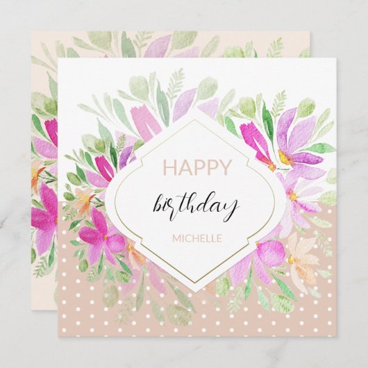 かわいい水彩ボーホー ライラック ピンク フローラル カード (正面/裏面)