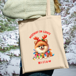 かわいい水彩ポメラニアンのクリスマスイルミネーションデザイン トートバッグ